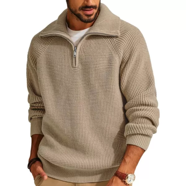 PJ PAUL JONES Mens Quarter Zip Pullover Waffle Textured Sweater Casual Knitted Loose Fit Oversize Sweater