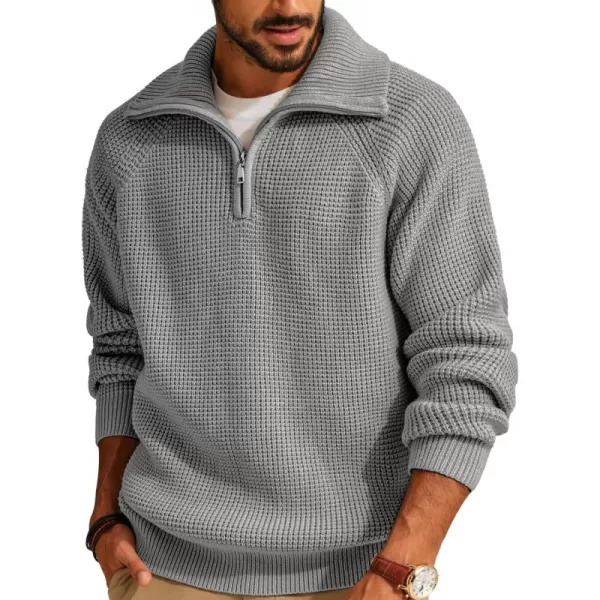 PJ PAUL JONES Mens Quarter Zip Pullover Waffle Textured Sweater Casual Knitted Loose Fit Oversize Sweater