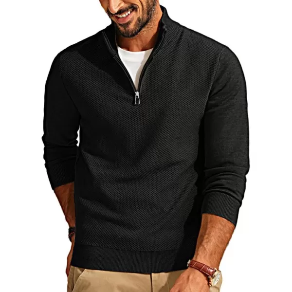 PJ PAUL JONES Mens Quarter Zip Up Sweaters Casual Half Zip Polo Pullover Sweaters Knitted Slim Fit Mock Neck Pullovers