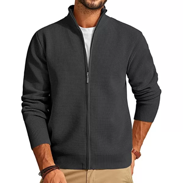 PJ PAUL JONES Mens Zip Up Sweater Waffle Textured Sweaters Casual Stand Collar Cardigan