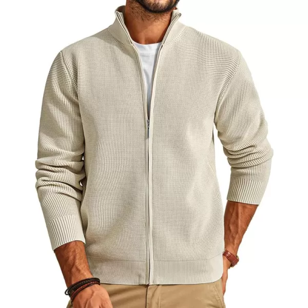 PJ PAUL JONES Mens Zip Up Sweater Waffle Textured Sweaters Casual Stand Collar Cardigan