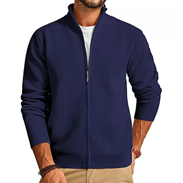 PJ PAUL JONES Mens Zip Up Sweater Waffle Textured Sweaters Casual Stand Collar Cardigan
