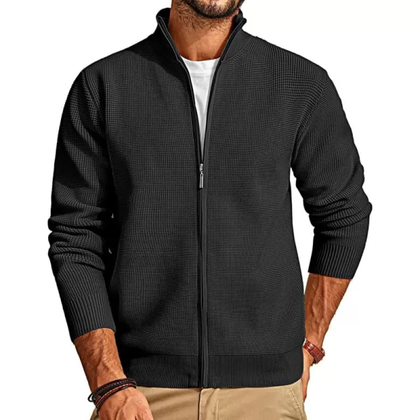 PJ PAUL JONES Mens Zip Up Sweater Waffle Textured Sweaters Casual Stand Collar Cardigan