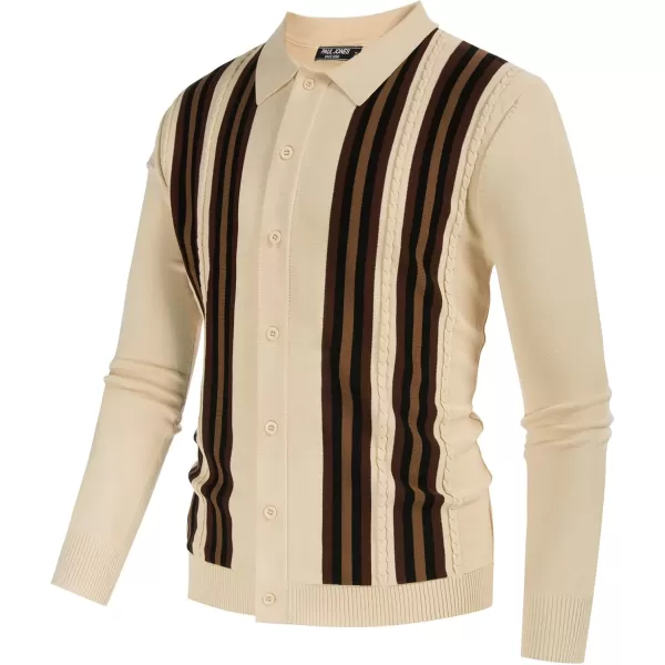 PJ PAUL JONES Mens Vintage Striped Knit Polo Shirt Long Sleeve Button Down Cardigan Sweater