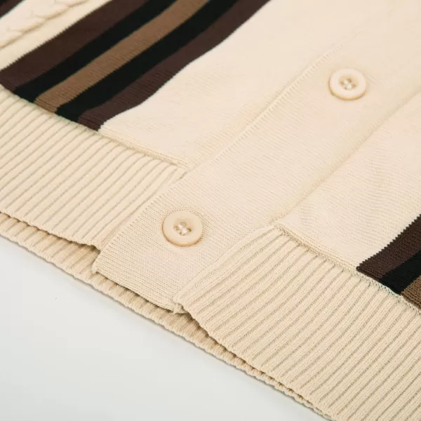 PJ PAUL JONES Mens Vintage Striped Knit Polo Shirt Long Sleeve Button Down Cardigan Sweater
