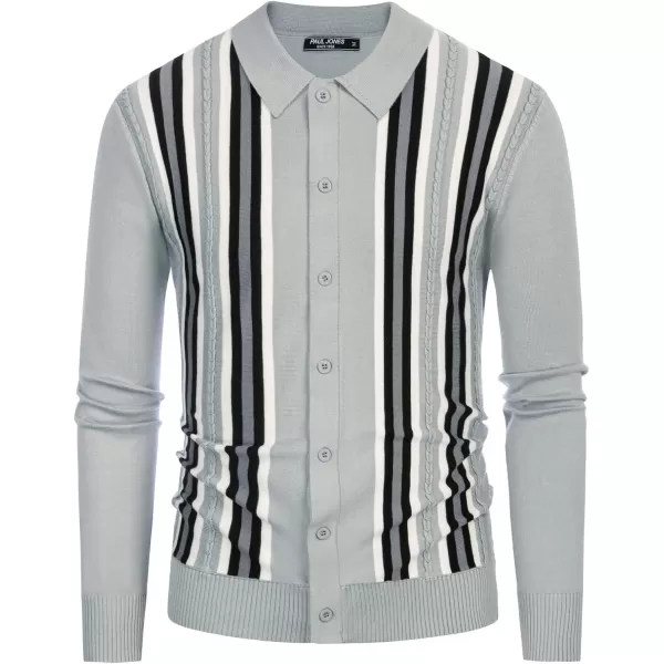 PJ PAUL JONES Mens Vintage Striped Knit Polo Shirt Long Sleeve Button Down Cardigan Sweater