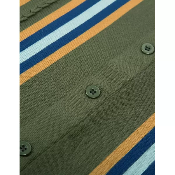 PJ PAUL JONES Mens Vintage Striped Knit Polo Shirt Long Sleeve Button Down Cardigan Sweater