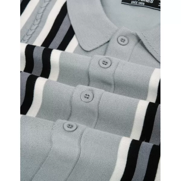 PJ PAUL JONES Mens Vintage Striped Knit Polo Shirt Long Sleeve Button Down Cardigan Sweater