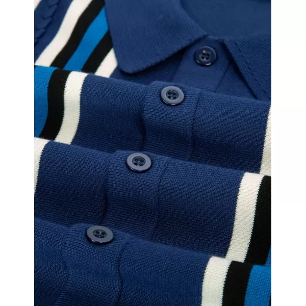 PJ PAUL JONES Mens Vintage Striped Knit Polo Shirt Long Sleeve Button Down Cardigan Sweater