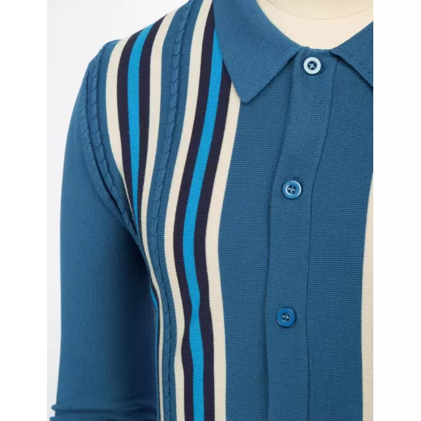 PJ PAUL JONES Mens Vintage Striped Knit Polo Shirt Long Sleeve Button Down Cardigan Sweater