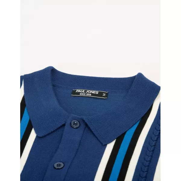 PJ PAUL JONES Mens Vintage Striped Knit Polo Shirt Long Sleeve Button Down Cardigan Sweater