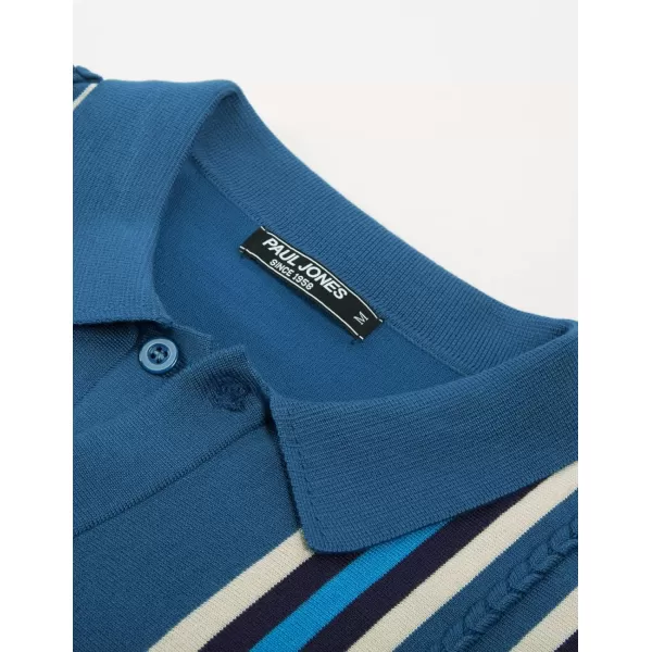PJ PAUL JONES Mens Vintage Striped Knit Polo Shirt Long Sleeve Button Down Cardigan Sweater