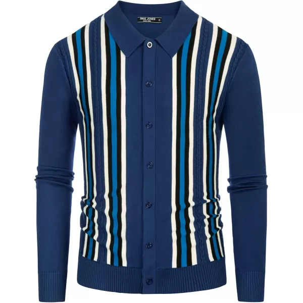 PJ PAUL JONES Mens Vintage Striped Knit Polo Shirt Long Sleeve Button Down Cardigan Sweater