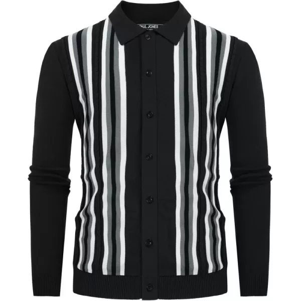 PJ PAUL JONES Mens Vintage Striped Knit Polo Shirt Long Sleeve Button Down Cardigan Sweater
