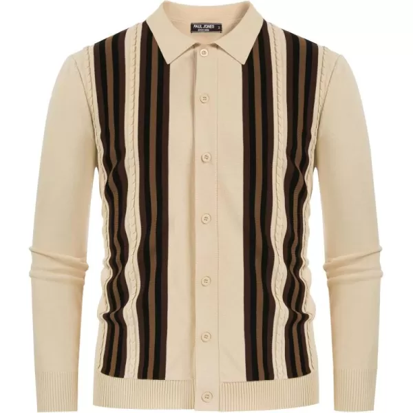 PJ PAUL JONES Mens Vintage Striped Knit Polo Shirt Long Sleeve Button Down Cardigan Sweater