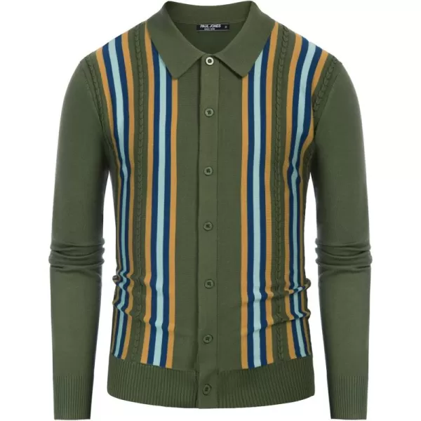 PJ PAUL JONES Mens Vintage Striped Knit Polo Shirt Long Sleeve Button Down Cardigan Sweater