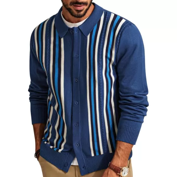 PJ PAUL JONES Mens Vintage Striped Knit Polo Shirt Long Sleeve Button Down Cardigan Sweater