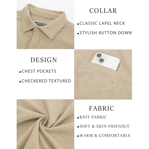 imagePJ PAUL JONES Mens Button Down Shirt Texture Wrinkle Free Shirts Long Sleeve Waffle Untucked ShirtApricot