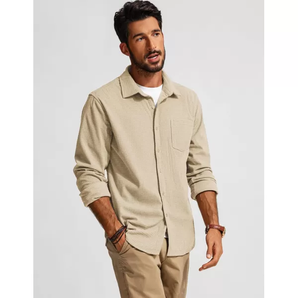 imagePJ PAUL JONES Mens Button Down Shirt Texture Wrinkle Free Shirts Long Sleeve Waffle Untucked ShirtApricot