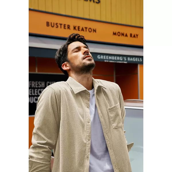 imagePJ PAUL JONES Mens Button Down Shirt Texture Wrinkle Free Shirts Long Sleeve Waffle Untucked ShirtApricot