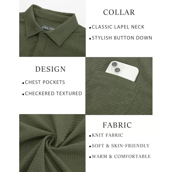 imagePJ PAUL JONES Mens Button Down Shirt Texture Wrinkle Free Shirts Long Sleeve Waffle Untucked ShirtArmy Green