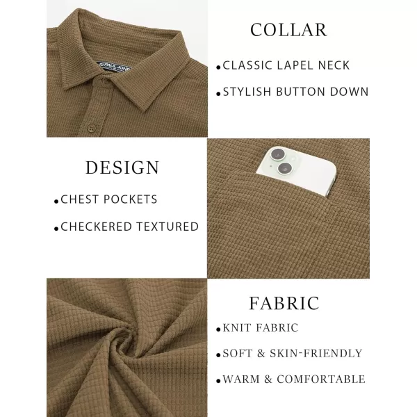 imagePJ PAUL JONES Mens Button Down Shirt Texture Wrinkle Free Shirts Long Sleeve Waffle Untucked ShirtCamel