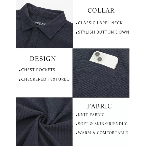 imagePJ PAUL JONES Mens Button Down Shirt Texture Wrinkle Free Shirts Long Sleeve Waffle Untucked ShirtCarbon Black