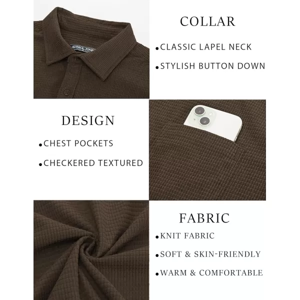 imagePJ PAUL JONES Mens Button Down Shirt Texture Wrinkle Free Shirts Long Sleeve Waffle Untucked ShirtCoffee