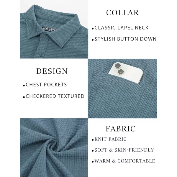 imagePJ PAUL JONES Mens Button Down Shirt Texture Wrinkle Free Shirts Long Sleeve Waffle Untucked ShirtSky Blue