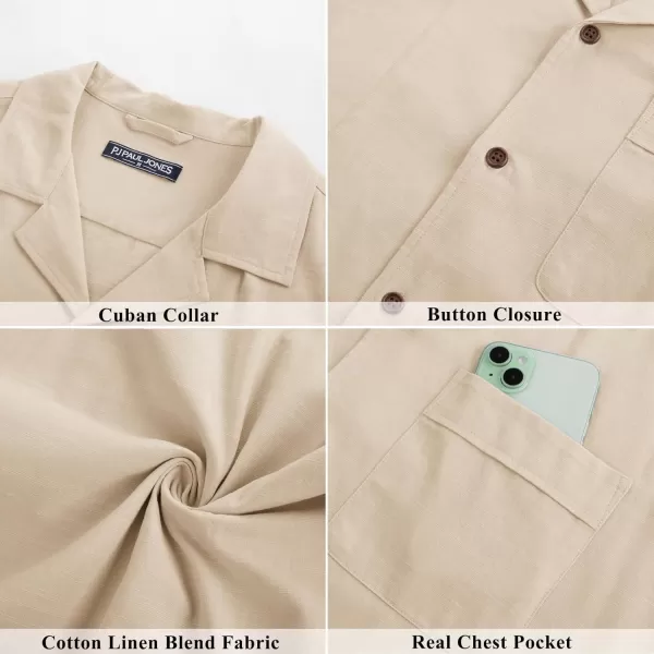 imagePJ PAUL JONES Mens Casual Button Down Shirts Short Sleeve Cotton Shirt Cuban Summer Vacation Shirts with PocketApricot