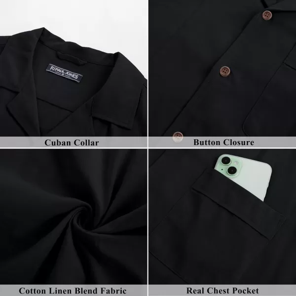 imagePJ PAUL JONES Mens Casual Button Down Shirts Short Sleeve Cotton Shirt Cuban Summer Vacation Shirts with PocketBlack