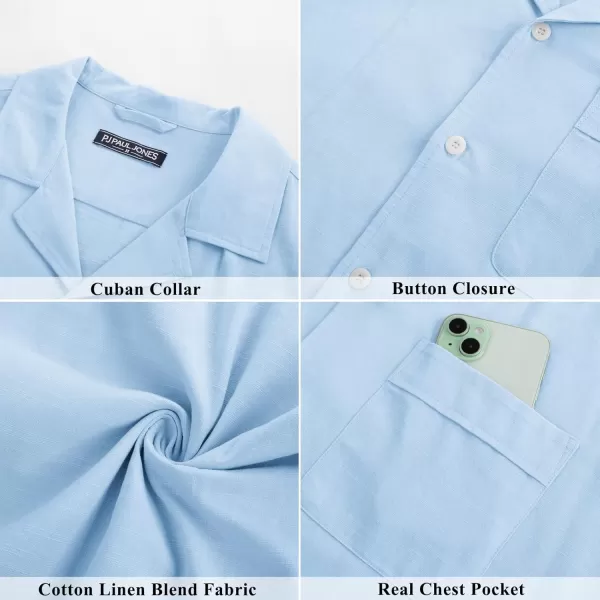 imagePJ PAUL JONES Mens Casual Button Down Shirts Short Sleeve Cotton Shirt Cuban Summer Vacation Shirts with PocketBlue