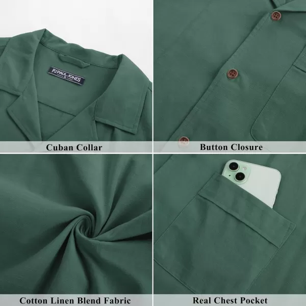 imagePJ PAUL JONES Mens Casual Button Down Shirts Short Sleeve Cotton Shirt Cuban Summer Vacation Shirts with PocketGreen