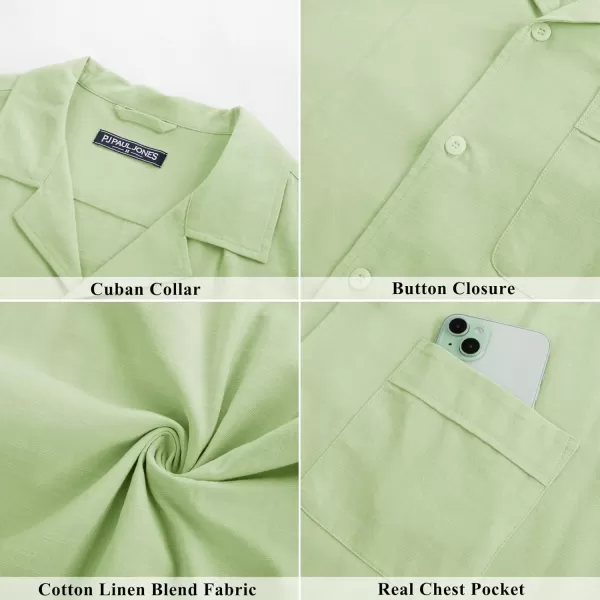 imagePJ PAUL JONES Mens Casual Button Down Shirts Short Sleeve Cotton Shirt Cuban Summer Vacation Shirts with PocketLight Green