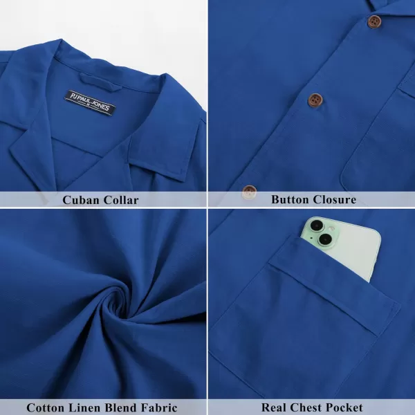 imagePJ PAUL JONES Mens Casual Button Down Shirts Short Sleeve Cotton Shirt Cuban Summer Vacation Shirts with PocketRoyal Blue