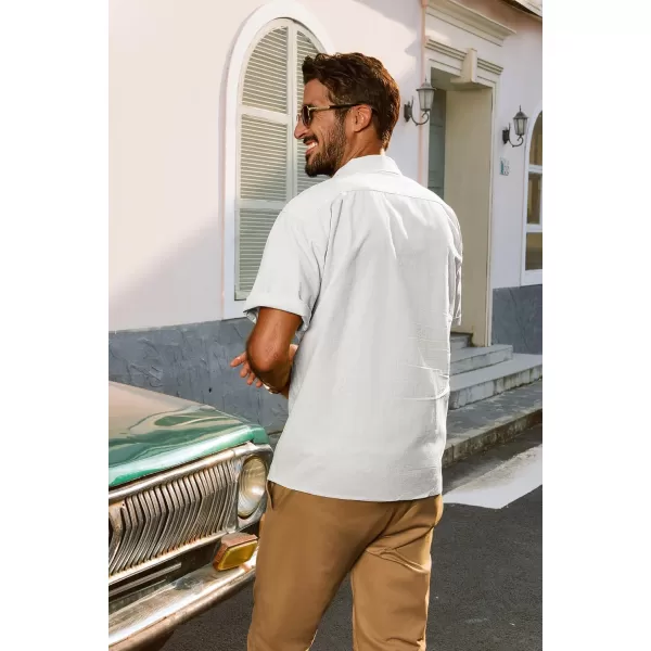 imagePJ PAUL JONES Mens Casual Button Down Shirts Short Sleeve Cotton Shirt Cuban Summer Vacation Shirts with PocketWhite
