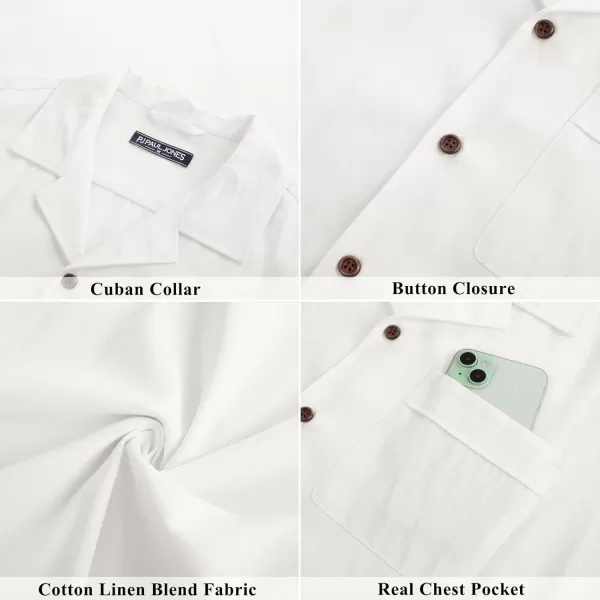 imagePJ PAUL JONES Mens Casual Button Down Shirts Short Sleeve Cotton Shirt Cuban Summer Vacation Shirts with PocketWhite