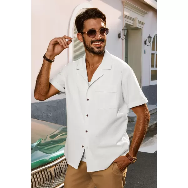 imagePJ PAUL JONES Mens Casual Button Down Shirts Short Sleeve Cotton Shirt Cuban Summer Vacation Shirts with PocketWhite