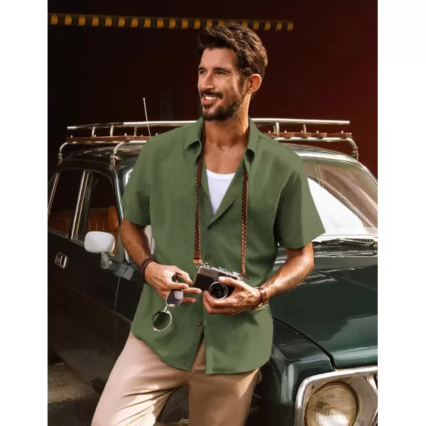 imagePJ PAUL JONES Mens Casual Shirts Short Sleeve Button Down Shirt Lightweight Summer ShirtsArmy Green