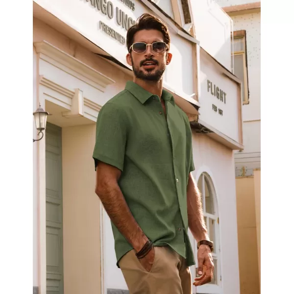 imagePJ PAUL JONES Mens Casual Shirts Short Sleeve Button Down Shirt Lightweight Summer ShirtsArmy Green