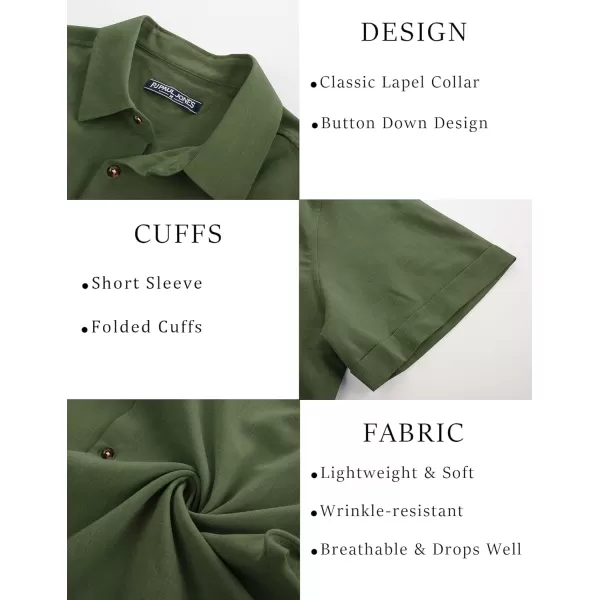 imagePJ PAUL JONES Mens Casual Shirts Short Sleeve Button Down Shirt Lightweight Summer ShirtsArmy Green