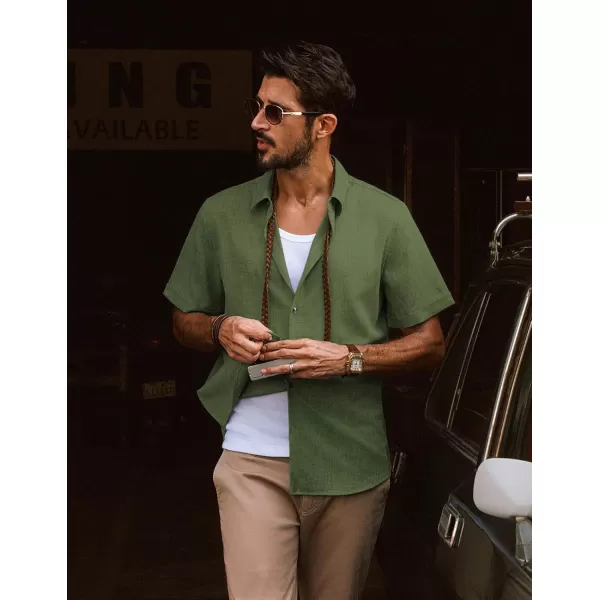 imagePJ PAUL JONES Mens Casual Shirts Short Sleeve Button Down Shirt Lightweight Summer ShirtsArmy Green