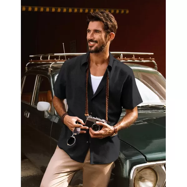 imagePJ PAUL JONES Mens Casual Shirts Short Sleeve Button Down Shirt Lightweight Summer ShirtsBlack
