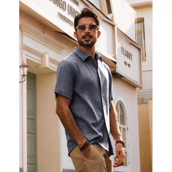 imagePJ PAUL JONES Mens Casual Shirts Short Sleeve Button Down Shirt Lightweight Summer ShirtsBlue