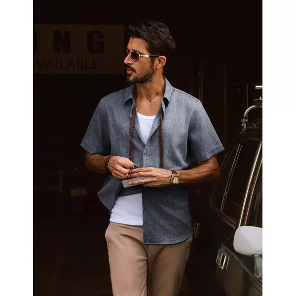 imagePJ PAUL JONES Mens Casual Shirts Short Sleeve Button Down Shirt Lightweight Summer ShirtsBlue