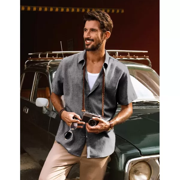 imagePJ PAUL JONES Mens Casual Shirts Short Sleeve Button Down Shirt Lightweight Summer ShirtsDark Gray