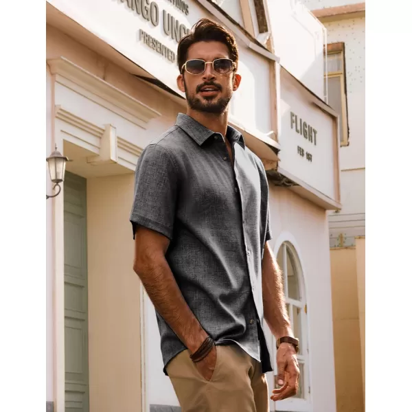 imagePJ PAUL JONES Mens Casual Shirts Short Sleeve Button Down Shirt Lightweight Summer ShirtsDark Gray