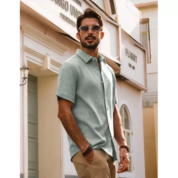 imagePJ PAUL JONES Mens Casual Shirts Short Sleeve Button Down Shirt Lightweight Summer ShirtsGreen