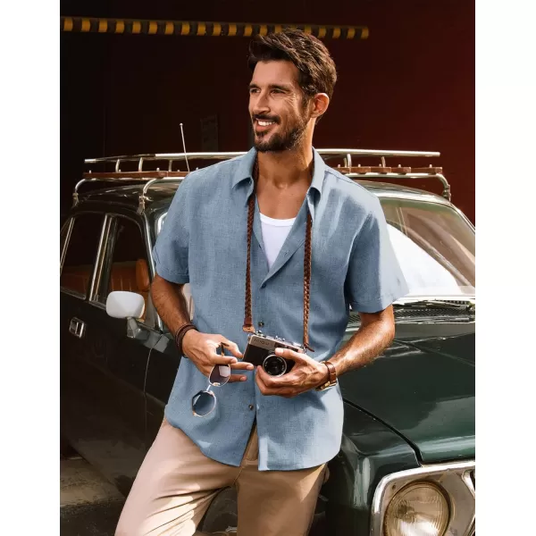 imagePJ PAUL JONES Mens Casual Shirts Short Sleeve Button Down Shirt Lightweight Summer ShirtsLight Blue