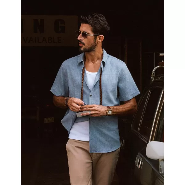 imagePJ PAUL JONES Mens Casual Shirts Short Sleeve Button Down Shirt Lightweight Summer ShirtsLight Blue